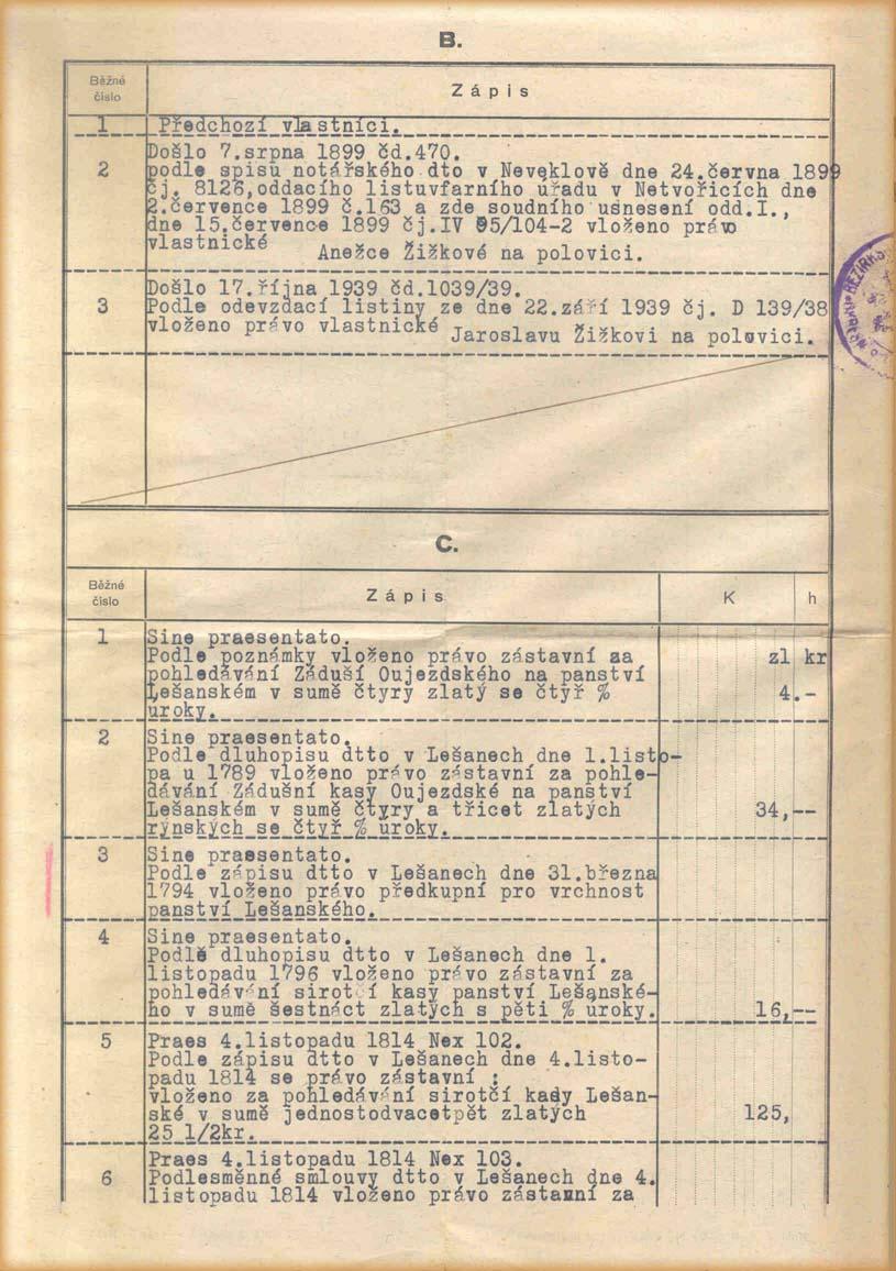 Výpis z pozemkové knihy 14.března 1941.b